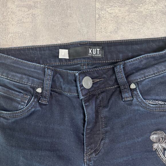 Kut From The Kloth Dark Wash Donna Ankle Skinny Jean Womens Size 0 Embroidered - Picture 5 of 11